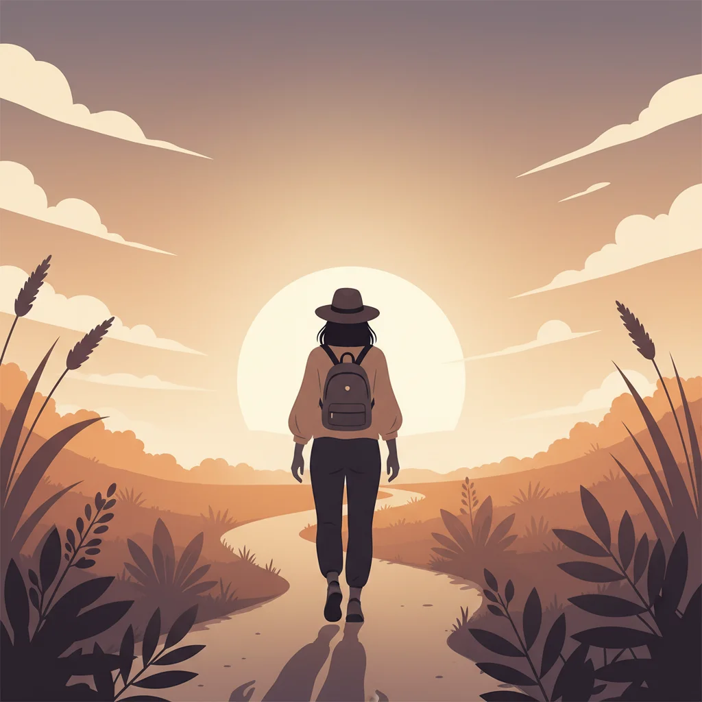 Anoniem silhouet van een actieve persoon wandelend in de natuur bij zonsondergang